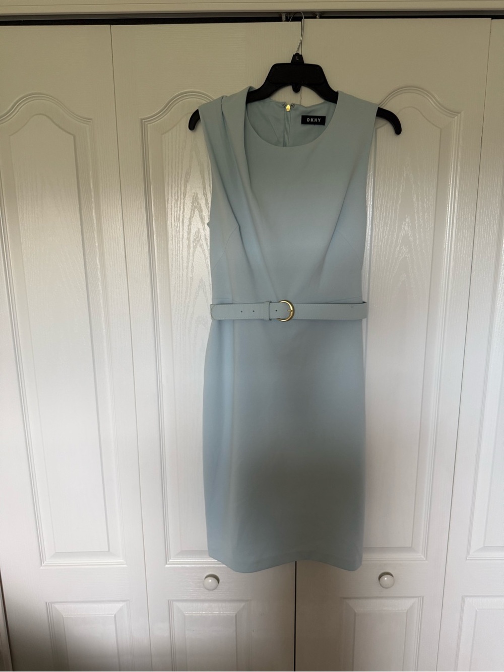 DKNY Pale Blue Sleeveless Belted Midi Dress